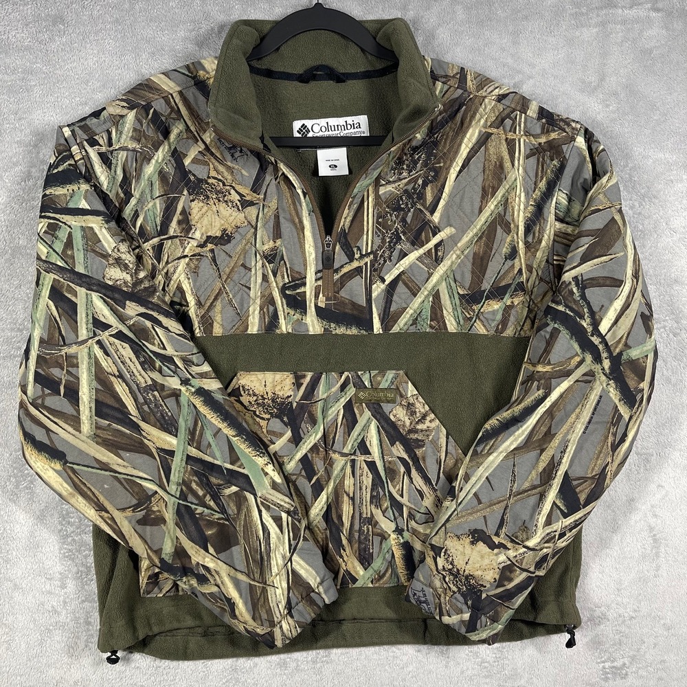 Columbia Fleece Pullover Mens XL Green DH Marsh Camo Quarter Zip - Picture 1 of 9